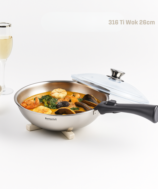 316 Ti Stainless Steel Wok 26 cm with lid